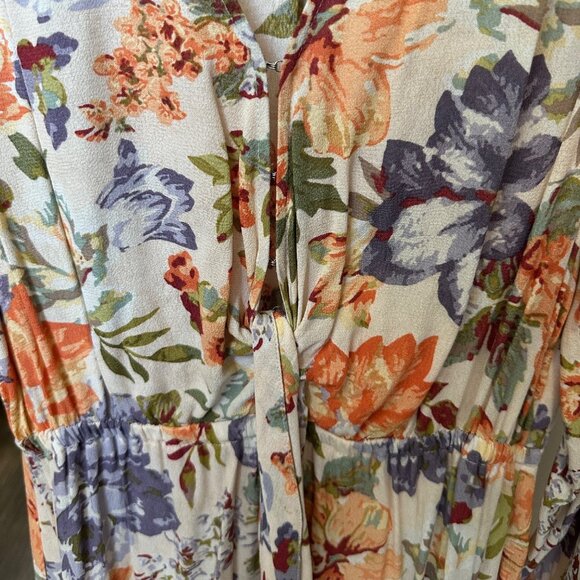 Kivari Aster Floral Orange Long Sleeve Dress, Size: S, Like New - Picture 5 of 6